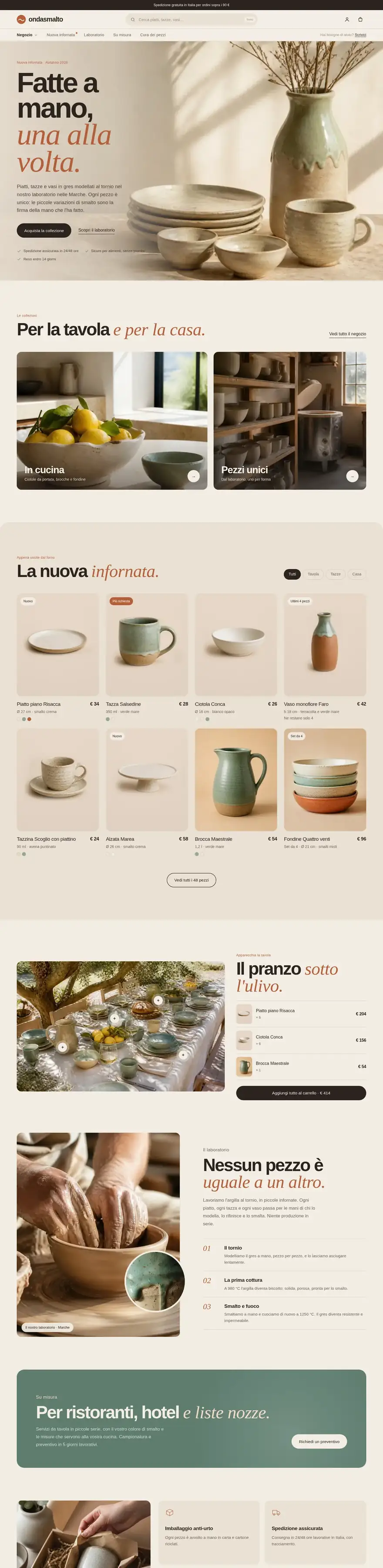 La pagina del sito di Ondasmalto (negozio online), concept di ACXION Studio