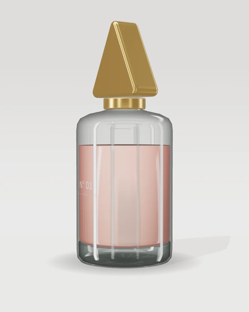 Render del flacone N° 01, rosa cipria · tappo oro